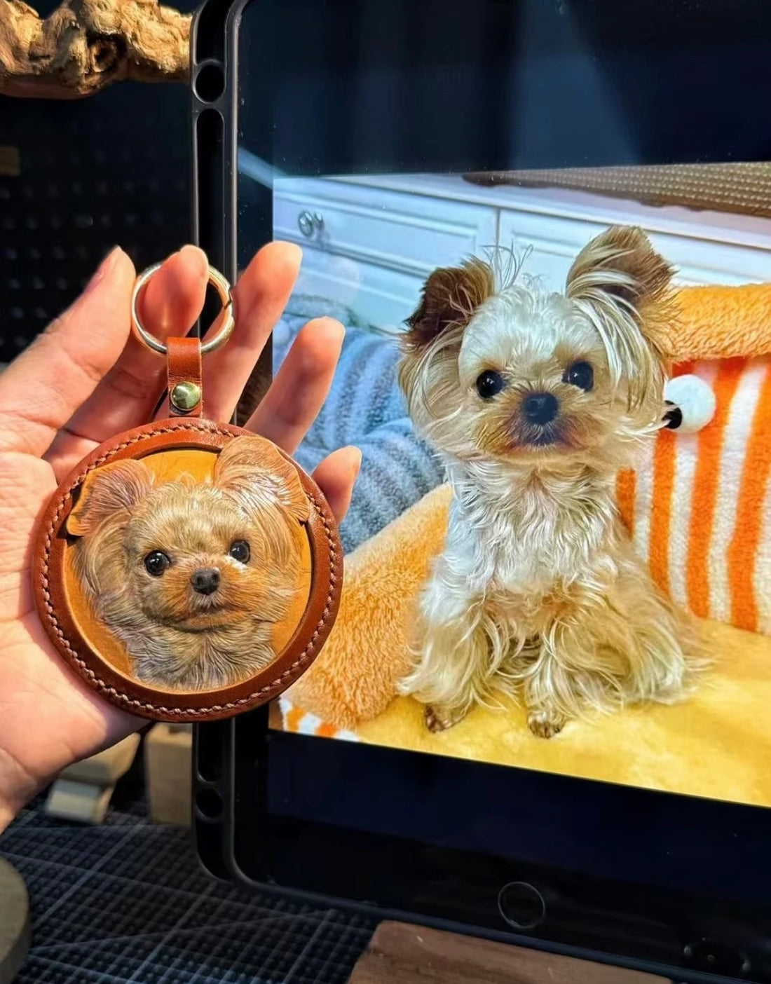 Personalisierter Haustier Schlüsselanhänger – 3D Ledergravur